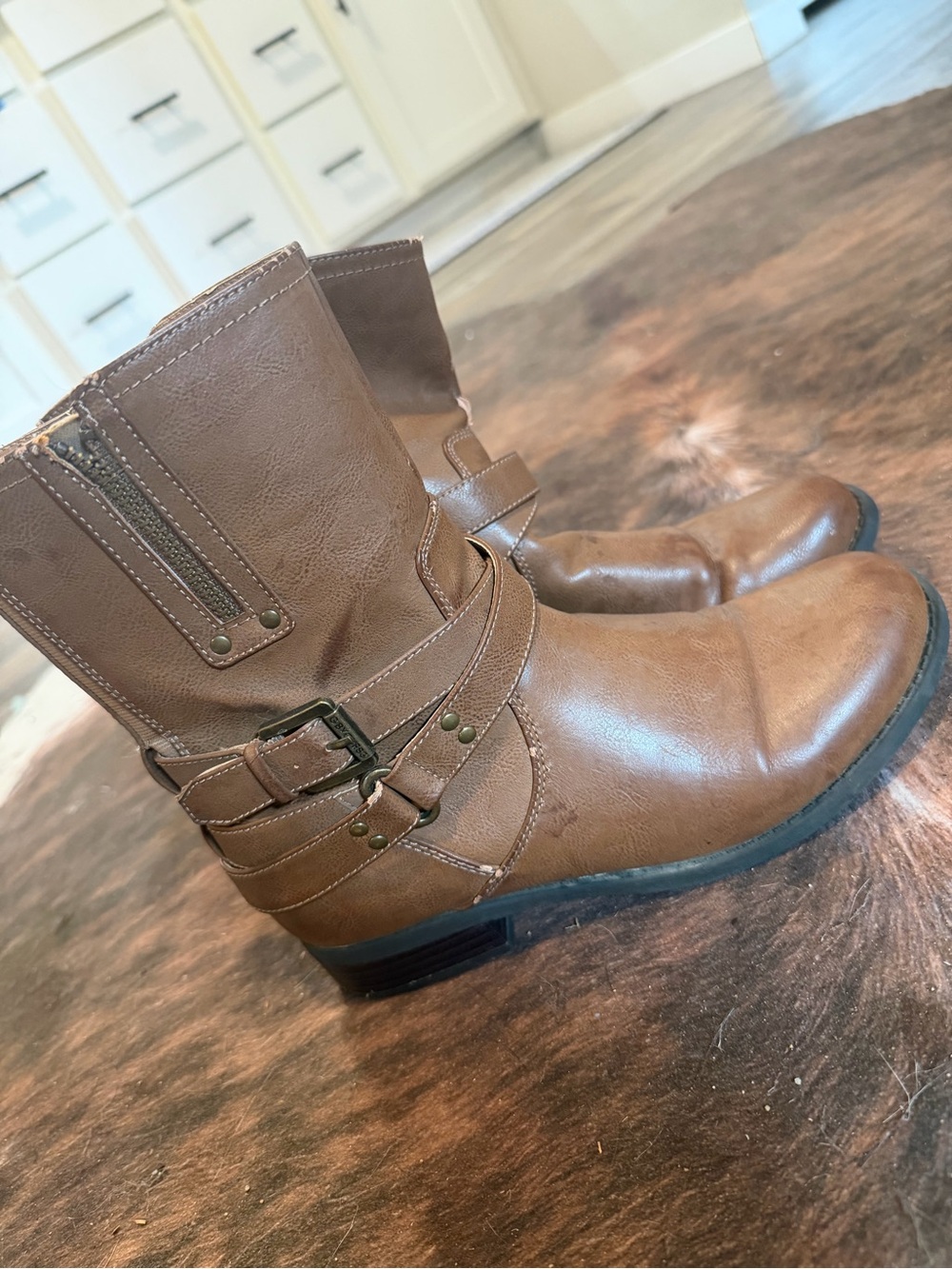 Brown Strap Buckle Ankle Boots